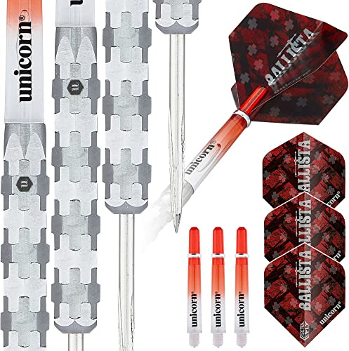 Unicorn Dart-Set mit Stahlspitze, Ballist-Stil, Style 1, 90% Tungsten – aggressiver Griff und Flügelspitzen, 23 g, Silber