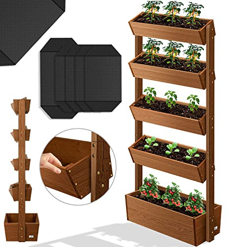 KESSER® Fioriera Verticale Premium - Cassetta per i Fiori - vasi per Fiori e Piante - fioriera per Letti di Verdura ed Erbe aromatiche - orto Verticale - Giardino Verticale (5 Etagen, Braun)