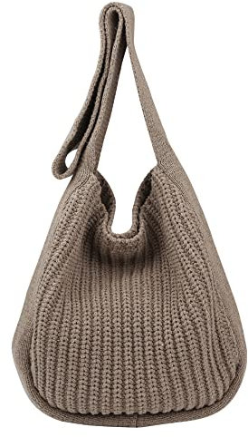 VIWIME Donna Borsa Hobo a tracolla all'uncinetto, borsa carina a maglia, Cachi, Media