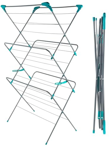Beldray LA029005FEU7 Extra großer Wäscheständer – klappbar Turmwäscheständer mit 18kg Tragkraft, wäschetrockner stander mit 26 extra Clips zum Aufhängen von Kleidungsstücken, rutschfeste Füße, Grau