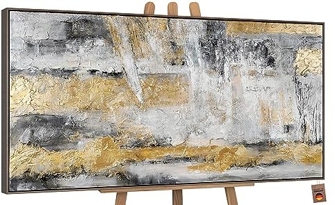 YS-Art Luxus Abstrakt Design Acryl Gemälde auf Leinwand Goldener Horizont handgemalt Wandbilder Wohnzimmer modern Wohndekor Bilder Büro echte Kunst 120x60 cm