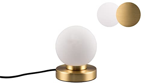lightling Tischleuchte Pekka mit Fuß aus messing matt Metall, Glasschirm weiß, Touchfunktion, exkl. 1 x E14 max. 40W, ø 12 cm, Höhe 15 cm