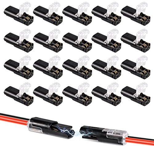 SAVITA D37018 20pcs Double-Wire Plug-In Connector, Pluggable Led Wire Connectors with Locking Buckle Fast Connect Low Voltage Wire Connectors