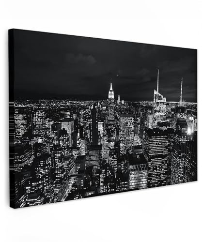 MuchoWow© Leinwände Groß XXL Wall Decoration Bilder Schlafzimmer Deko | 120x80 cm - Pictures Canvas Painting Wanddekoration Wohnzimmer Wanddeko Schwarz - Schwarze Leinwand - Skyline - Weiß - New