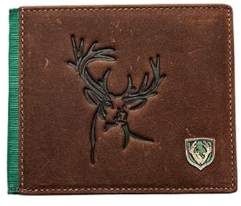 Hoamatkult Hirsch Geldtasche Wüdara Vintage Leder - Echtes Leder mit Hirschmotiv, RFID-Schutz, Vielseitige Fächer, Ideal für den Outdoor-Liebhaber