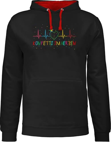 Shirtracer - Pullover Herren Frauen Hoodie Kontrast zweifarbig - Karneval & - Damen - Konfetti im Herzen Herzschlag Fasching
