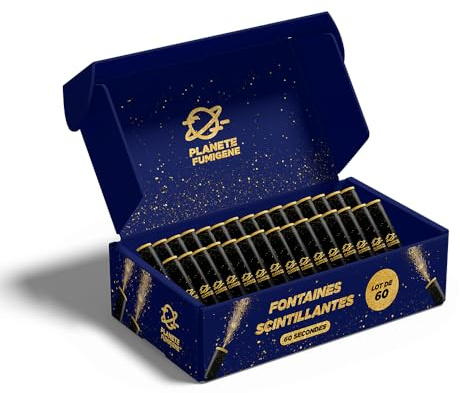 Planete Fumigene Lot de 60 Fontaines à Gateaux Scintillantes durée 60 Secondes pour Gateaux et Bouteilles de Champagne, Bougie lumineuse d'ambiance pour anniversaire 1 Minute - Catégorie F1