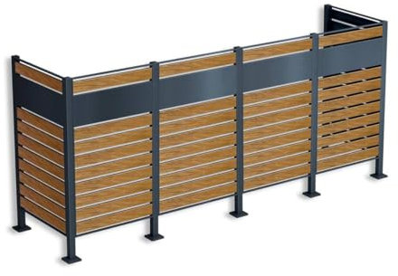 Metzler® Mülltonnenzaun mit Sichtschutz und wetterfester Verkleidung aus pulverbeschichtetem Stahl in RAL 7016 Anthrazit Holzoptik, modular erweiterbar, passend für 4 Mülltonnen bis 240 l