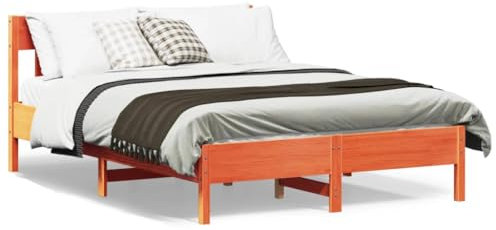 Massivholzbett mit Kopfteil Wachsbraun 140x190 cm Kiefer, Seniorenbett Doppelbett Bettgestell Betten Geeignet für Gästezimmer Schlafzimmer Studentenwohnheim Hotels