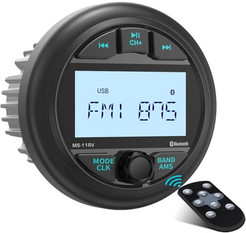 Receptor estéreo impermeable de calibre marino, radio AM FM con Bluetooth, pantalla LCD de 2.8 pulgadas, MP3, USB, entrada auxiliar, subwoofer, preamplificador, salida de 200 vatios