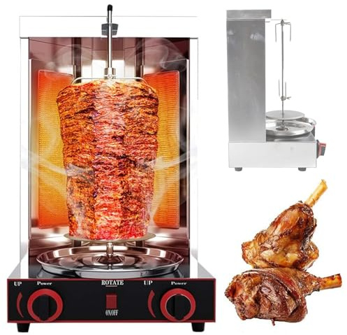 Shawarma Kebab-maskin, Doner Kebab-maskin, Gas Grill ugnsgrill, Vertikal Kebab Gyro Griller med 2 brännare för kommersiellt och hemmabruk