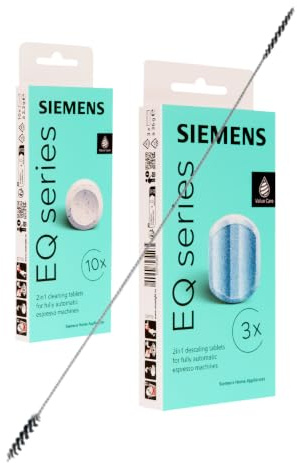 MEISTERZWECK4U 10x Reinigungstabletten & 3x Entkalkungstabletten, kompatibel mit Siemens EQ Series Kaffeevollautomaten inklusive Reinigungsbürste - Reinigung & Kalkentfernung für Kaffeeautomat