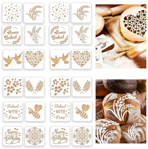 mumisuto Brotschablonen, 24 Stück Torten Schablonen Kuchen Backvorlagen Kuchenvorlagen Backschablonen-Set, Backwerkzeuge Dekoration Schablonen Torten Zubehör für DIY Kekse Dessert Fondant, 15 x 15 cm