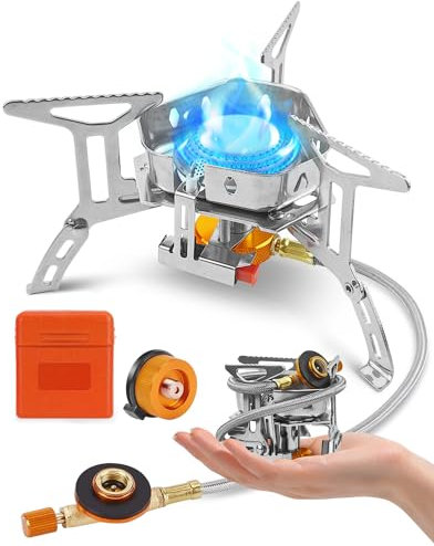 Camping Stove Gas Portable,Windproof and Portable,Featuring a 3900W Burner with Piezo Ignition,Adapters,and Converters for Outdoor BBQs,Cooking,Fishing,Hiking and Picnics