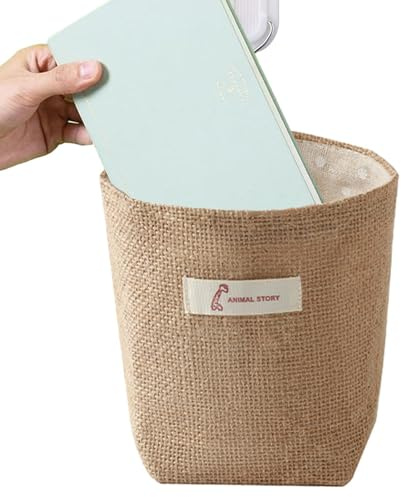 Cestas para colgar en la pared, cestas de pared colgantes para almacenamiento, bolsas de mimbre plegables para organizadores, caja decorativa pequeña de lino de algodón para el hogar