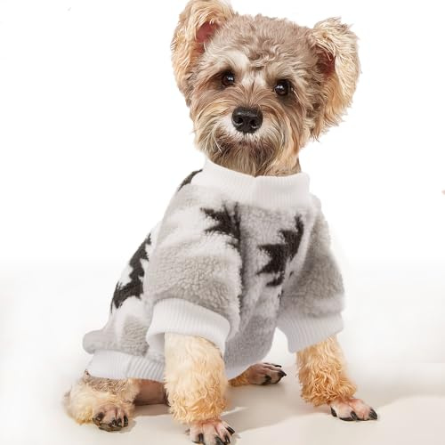 YAODHAOD Hund Pullover für kleine Hunde, Fleece Hund Pullover, Ethnische Stil Winterkleidung, Ultra weiche thermische Winter warme Welpen Sweatshirt (Weiß, L)