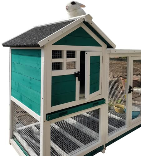 Kaninchenstall für draußen für 4 Kaninchen, große Kaninchenkäfige aus Holz für drinnen, Käfige für Häschen, Geflügel, Tiere, Haustierkäfige, wetterfestes Hamsterhaus für ，Green 120x63x93.5cm