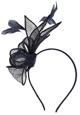 Fascinator Damen Mesh Federn Stirnband Tea Party Clip Kopfbedeckung Haarschmuck Retro Schleier Hut Elegant Fascinator Hut mit Federn Schleier Stirnband für Hochzeit Karneval (Marineblau, One Size)