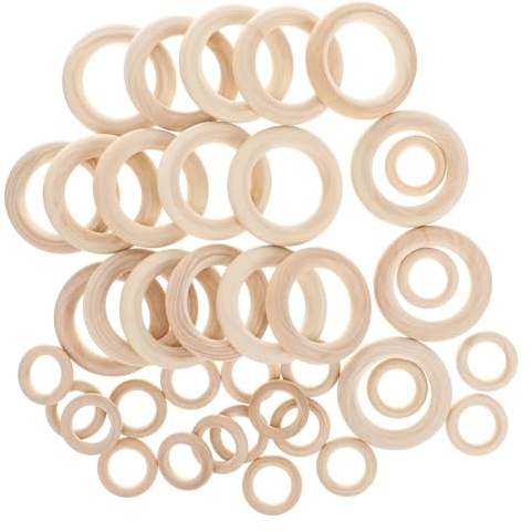SEWOART Lot de 40 Anneaux en Bois Beige pour Fabrication Bijoux et Macramé, Résistants la Casse, Forme Ronde, Accessoires Créatifs pour Projets DIY