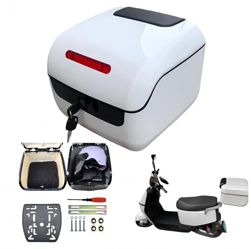 pykaaiiu Aluminium Motorradkoffer Topcase Helmkoffer Roller Koffer Motorrad Motorrad Heckkoffer Für Roller,Scooter,Mofa,Quad,Wasserdicht Helmkoffer Rollerkoffer(Weiß)