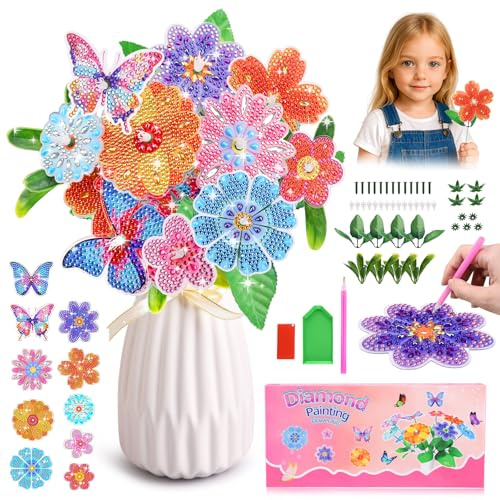 Acsatont Blumen Basteln Mädchen ab 6 7 8 9 10 Jahre, Bastelset Kinder Diamond Painting Geschenke, Blumenstrauß Kreativ Set für Kindertag Mädche Geburtstagsgeschenk