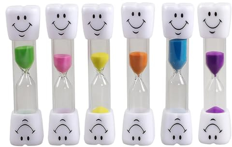 6 relojes de arena para niños, 3 minutos, con diseño sonriente, para cepillarse los dientes, juegos, cocinar y enseñar, en 6 colores (azul, morado, rosa, verde, amarillo, naranja)