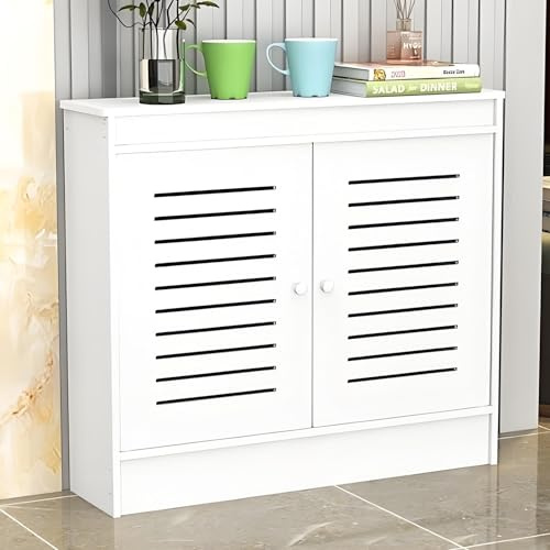 OAKVYNE Weiße Heizkörper Abdeckung Mit 2 Türen, Moderner Badezimmer-Unterschrank, Heizung Verkleidung, Wohnzimmer Heizung, Dekorative Heizkörperabdeckung, Dekorationsschrank.(70 * 70 * 20cm)