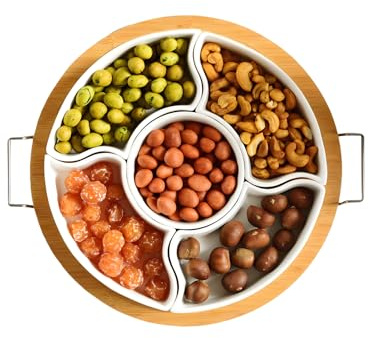 Nuyhgtr Rotating Snack Spinner – 5compartment Removable Fruit Tray Organizer, Multipurpose Dried Fruit Dispenser for Parties, Picnics, Camping, Holiday Events, Convenient Access Serving Plate