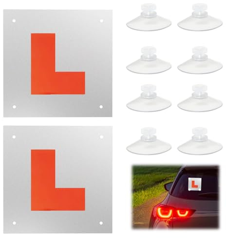 Briking Fully Magnetic L Plates for Car UK, 2 Pack Learner Plates Magnetic L Plates with 8 Suction Cups Magnetic Car Sticker for Learner Drivers Easy Install & Remove Waterproof Reflective Repeatable