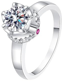 Ayoiow Ring Damen Weissgold, Kronenblume 6 Krappen Labordiamant und Rubin Labordiamant Partnerringe Weissgold 585, Vorsteckring Weißgold 585 für Sie