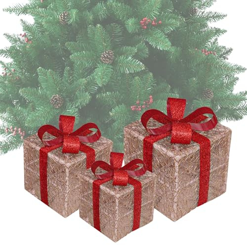 Scatole di Natale Illuminate | 3 Pezzi Di Decorazioni Feste, LED per Festa,per Proprietari Appartamento Ufficio Casa Soggiorno Camera Ingresso Stecca