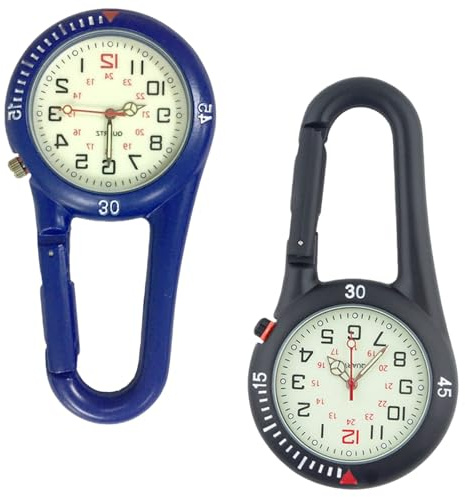AXVRAV 2 Stück Taschenuhr mit Karabiner, wasserdichte Karabineruhr Karabineruhren, Clip-On Uhr Schwesternuhr, Leuchtendes Analog Quarz Uhr für Ärzte Radfahrer Kletterer Rucksack