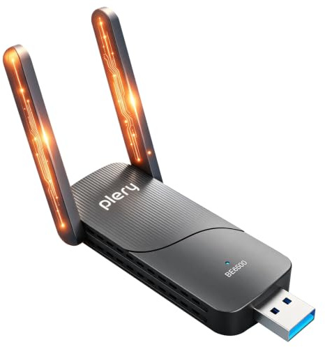 PLERY BE6500Mbps USB WiFi 7, USB 3.0 Adaptador WiFi USB para PC 2 * 6 dBi | Tri-Banda 6G/5G/2,4G| 2 Antenas de Alta Ganancia | WPA3 | OFDMA | Compatible con Windows 11/10