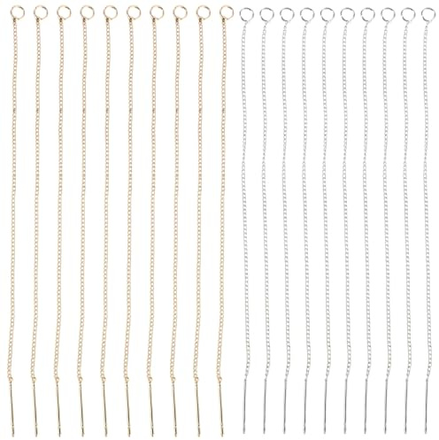 DOITOOL 20pcs Long String Ear Threads - Shiny Tassel Jewellery String Earring Chain Attachment, Thin Metal Links for Crafting Necklace DIY Women Accessories and Holiday Decoration