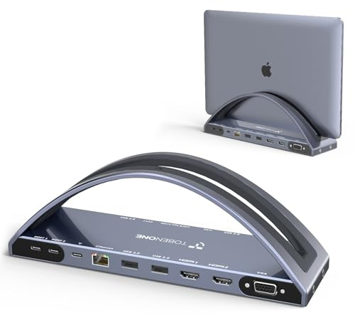 TobenONE 13-IN-2 MacBook Docking Station Dual 4K Monitor, Plug and Play | Aluminum USB C Dock for MacBook M1-M5 Pro/Max, 2 HDMI, 5 USB, PD 3.0, Tidy Workstation for Remote Workers, No Power Adapter
