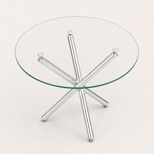 Runder Esstisch Ø80 x 77 cm, Glastisch für 2-4 Personen, moderner Küchentisch mit transparenter Tischplatte,verstellbaren Füßen für Küche Esszimmer Wohnzimmer