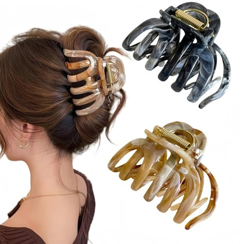 Radiella 2 Stück Octopus Haarklammer Groß, Rutschfeste Große Haarklammer, Starker Haarspange aus Cellulose-Acetat, Bequeme Vintage Hair Claw Clips Hair Accessories für Damen