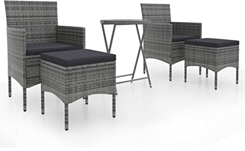 pokgdf 5-teiliges Garten-Bistroset aus Poly Rattan mit Hartglasplatte und klappbarem Gartentisch mit ergonomischen Gartenstühlen mit Auflagen als wetterfeste Outdoor-Sitzgruppe