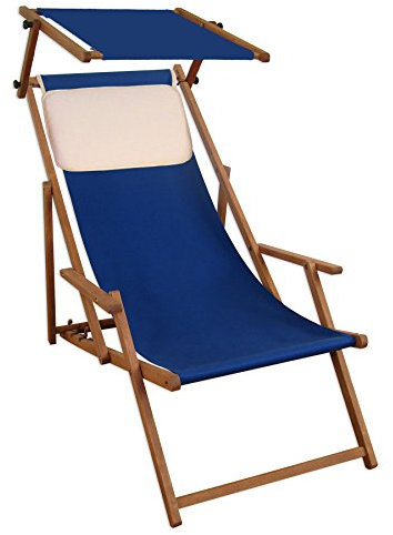 Erst-Holz Liegestuhl blau Buche dunkel Gartenliege Strandstuhl Sonnendach Kissen klappbar 10-307 S KH