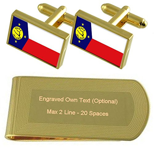 Select Gifts Wake Island Flagge Gold-Manschettenknöpfe Geldscheinklammer Gravur Geschenkset
