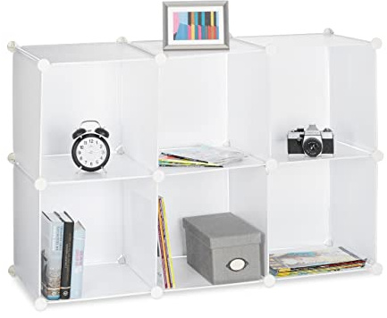Relaxdays Regalsystem mit 6 Fächern, Standregal offen, Steckregal aus Kunststoff, HxBxT: ca. 65 x 96 x 32 cm, weiß