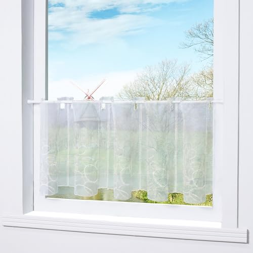HongYa Scheibengardine transparenter Voile bestickte Bistrogardine Kaffee Vorhang H/B 45/96 cm Weiß