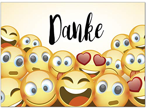 10 x Dankeskarten mit Umschlag - Emoticon gelb - Danksagungskarten, Danke sagen, nach Hochzeit, Geburt, Baby, Taufe, Geburtstag, Kommunion, Konfirmation, Jugendweihe