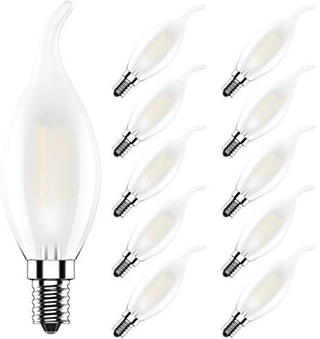 Tuoplyh 10er C35 4W Retro Dimmbar Glühfaden LED Kerze Lampe, 2700K Warmweiß 400 Lumen, Ersatz für 40W Glühlampen, E14 Fassung, Flamme Form, Milchglas, 360° Abstrahlwinkel