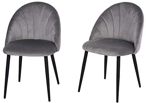 HOMCOM Esszimmerstühle 2er Set Küchenstuhl mit muschelförmiger Rückenlehne, Samtoptik, Sessel Polsterstuhl mit Fußpolster, Stühle, Wohnzimmerstuhl mit Stahlbeine für Esstisch, Grau