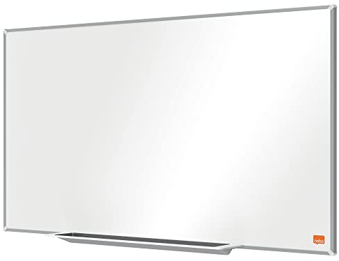 Nobo Magnetisches Widescreen-Emaillle-Whiteboard mit Stiftablage, 710 x 400 mm, Schlanker Zierrahmen, InvisaMount-Montagesystem, Impression Pro, Weiß, 1915248