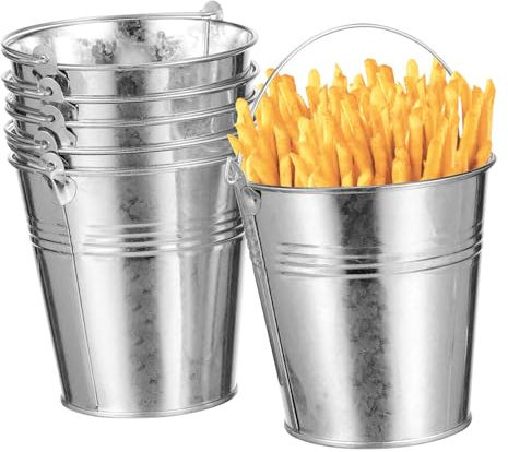 TOYANDONA 6Pcs Mini Tinplate Buckets 4 Inch Metal Pails Small Galvanized Tin Buckets for Flower Pots Fries Holder and Party Decoration