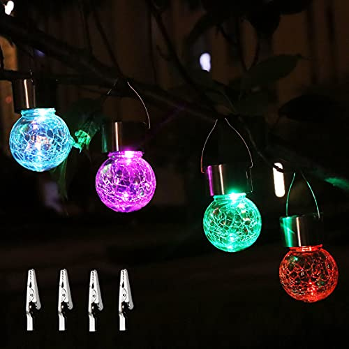 YihuiKo Outdoor Hanging Solar Lights, 4pack Crackle Globe Lights for Garden, Outdoor Globe for Waterproof Tree Hanging with Handle for Garden Balcony Patio Path Party Decoration