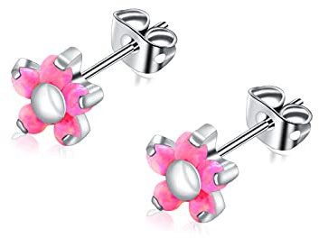 Artskin Titan Opal Labret Blumen Ohrstecker für Frauen Mädchen hypoallergen nickelfrei Geburtsstein Rosa Opal Ohrringe für empfindliche Ohren Knorpelohrringe Damenschmuck