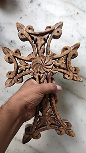 VILLAGE HAND MADE Wooden Hand Cross | Hand Crafted Holy Cross Wall Mounted Home Office Decor Wall Art Christmas Gift
